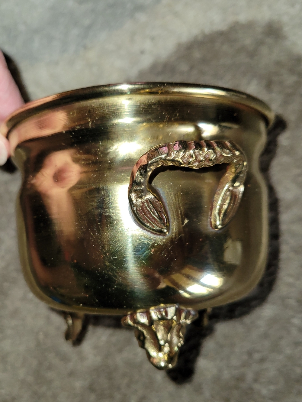 Vintage Round Brass Plant Pot / Planter with Handles And 3 Feet 4 1/2" X 3 1/2"